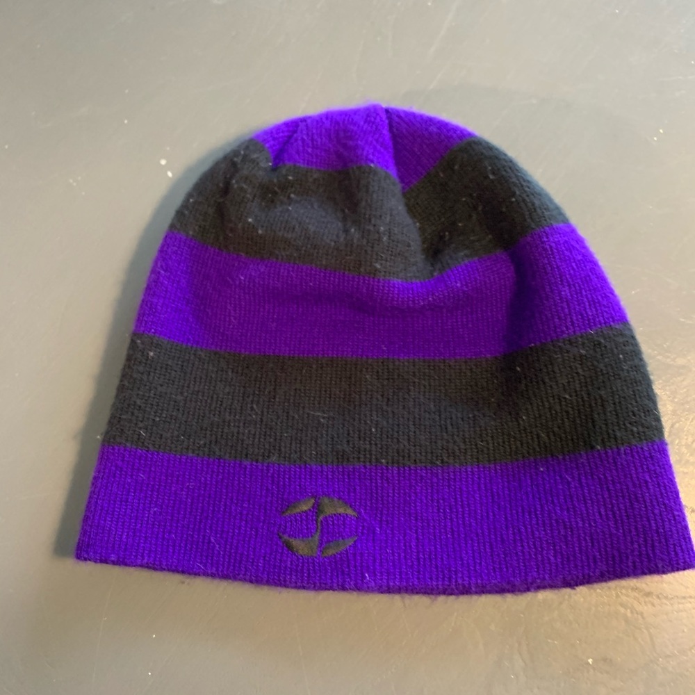 Split black purple beanie